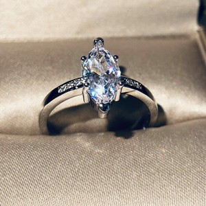 925 Silver Marquise Cut White Topaz Women Elegant Wedding Ring