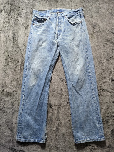 Levi's 501xx Button Fly Distressed Jeans Men's Size 33x33 Light Wash - Picture 2 of 14