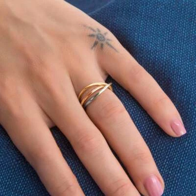Drei Ringe Tricolor 14K 585er Gold zart Rosegold Gelbgold und Weißgold Filigran - Bild 1 von 4