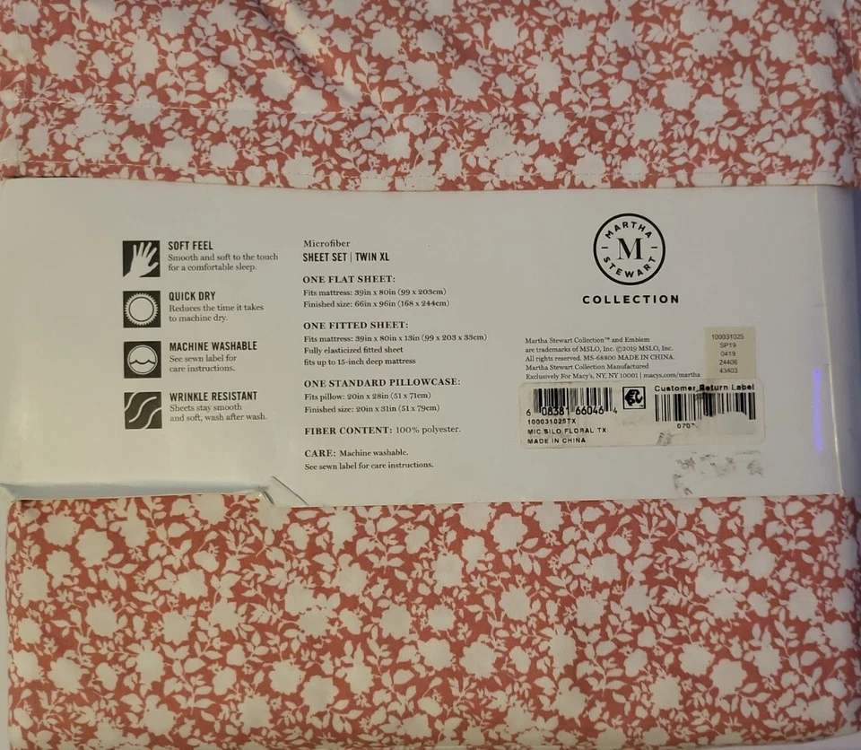 Martha Stewart Essentials 系列双 XL 码套装花卉珊瑚红色 — 第 4/4 张图片