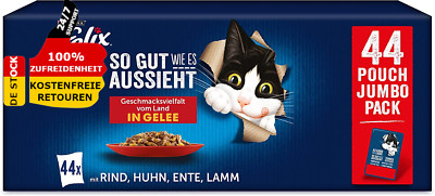 FELIX Katzenfutter Nass Gelee Sorten-Mix Katzennassfutter Katzenfutter 44 X 85G
