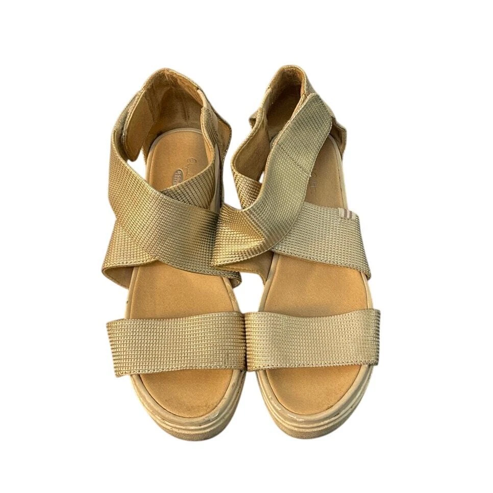 Dr. Scholls Original Collection Gold Metallic Wedge Sandals Platform Women 10