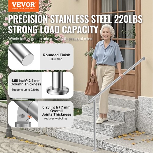 VEVOR Rampe Escalier Main Courante pour Extérieur Porche 120 cm Acier Inoxydable - Imagen 2 de 12