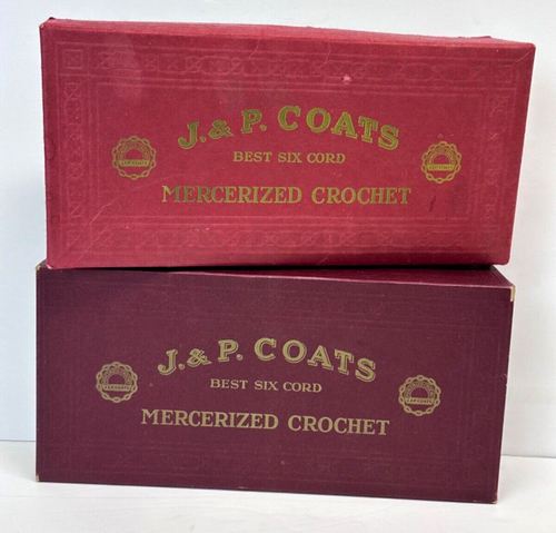 Lot 2 Vintage J & P COATS Mercerized Crochet Thread Boxes Original Insert Sewing