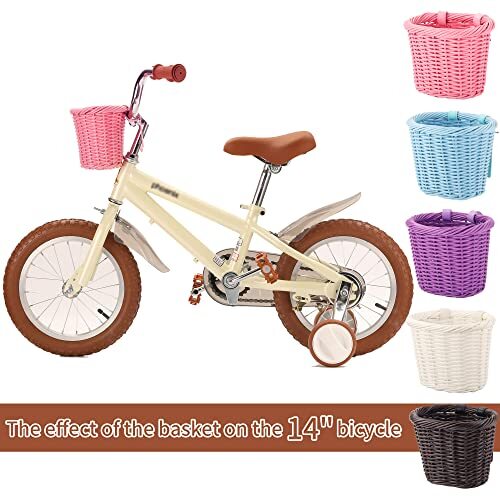 Kids Bike Basket Wicker Woven Front Bicycle Basket for Boys Reinforced-M-pink - Picture 2 of 4