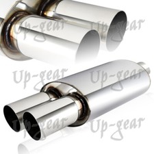 Universal 3 Dual Tip Dtm T-304 Exhaust Resonator Canister Muffler 2.5 Inlet Universal 3 Dual Tip Dtm T-304 Exhaust Resonator Canister Muffler 2.5 Inlet