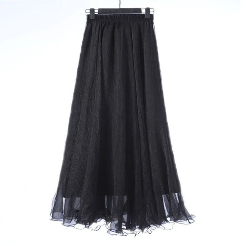 Damen Lange Röcke Hohe Taille Weiß Chiffon Sommer Boho Maxirock Strand Volant - Bild 13 von 40