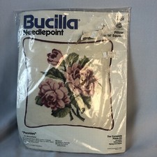 VTG Bucilla Needlepoint 4431 Pillow Square 14  PEONIES Complete RARE