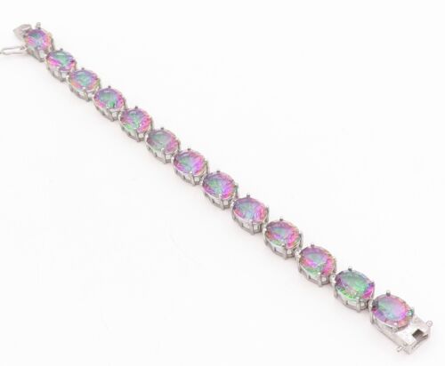925 Sterling Silver Vintage Bracelet Round Cut Linked Mystic Topaz BT10743 - Picture 2 of 10