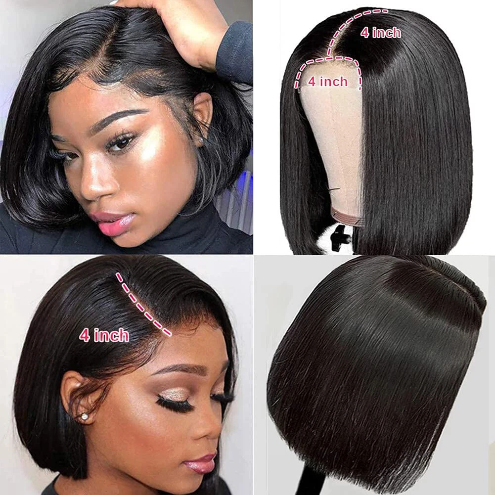 Silk Straight Bob Lace Wig Pre Plucked Human Hair 4X4 Lace Closure