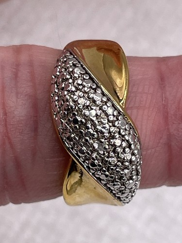PAJ BB Gold Two Tiny Diamonds Twist Band Ring Size 6 - Picture 6 of 7