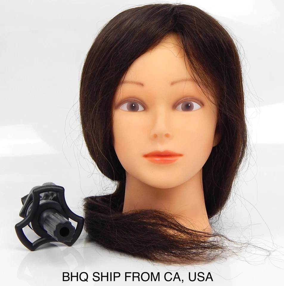 BEAUTY HEADQUARTERS @18" COSMETOLOGY MANNEQUIN HEAD 90% REAL HUMAN HAIR FOR COLOR, CURL, BLOW DRYER