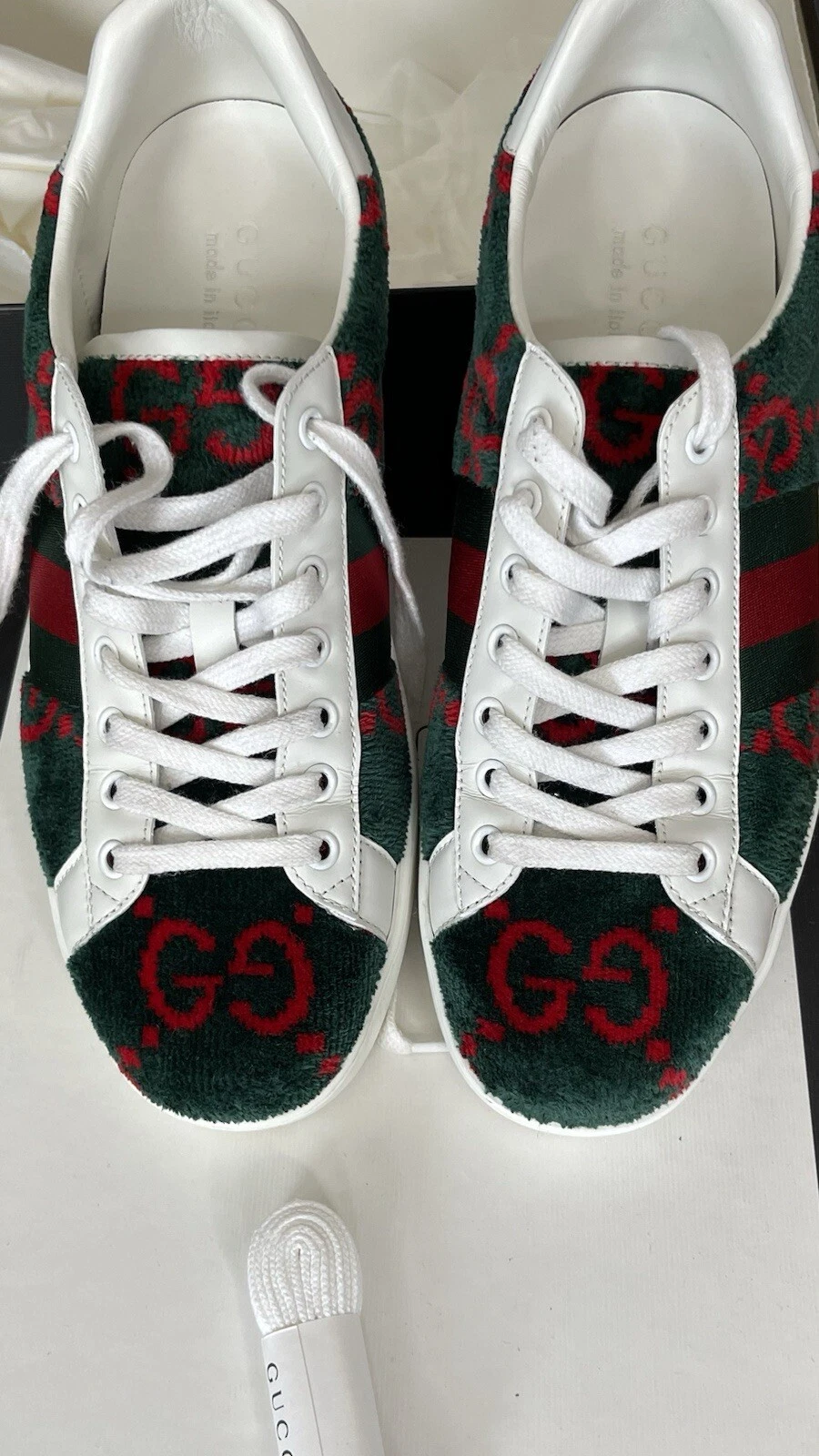 Baskets Gucci Ace (taille 8 homme, velours vert et rouge GG web accents)