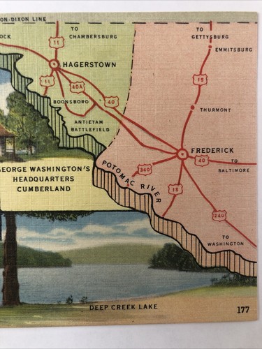 Mapa postal vintage de saludos desde el oeste de Maryland - Imagen 4 de 8
