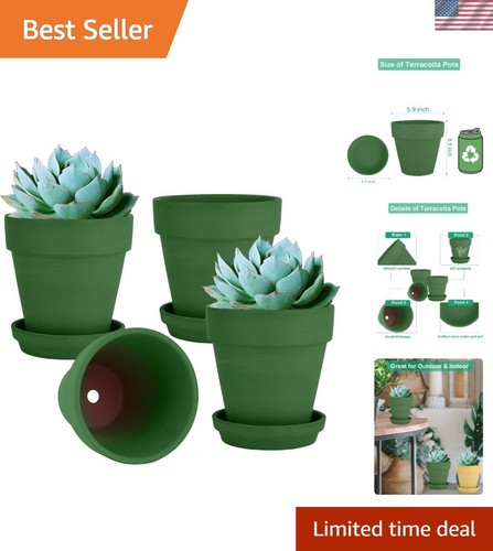 Premium Quality 4 Pack Terracotta Flower Pots with Drainage - Indoor/Outdoor Use
