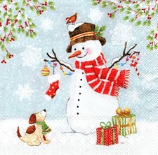 2 Two Paper Lunch Napkins for Decoupage/Mixed Media - Snowman Meet Friends