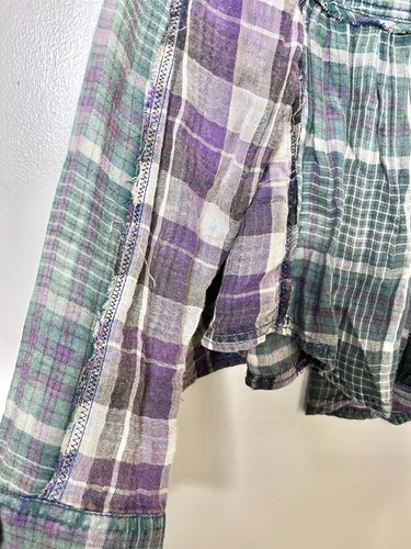 FREE PEOPLE Purple Green Plaid Tartan 100% Cotton Shirt Top Size XS UK 6 8 10 - Picture 3 of 10
