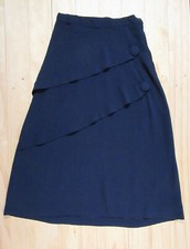 VINTAGE WOMENS 1940S NAVY RAYON CREPE SKIRT SLANT BIG BUTTONS SLANT W-26" F55