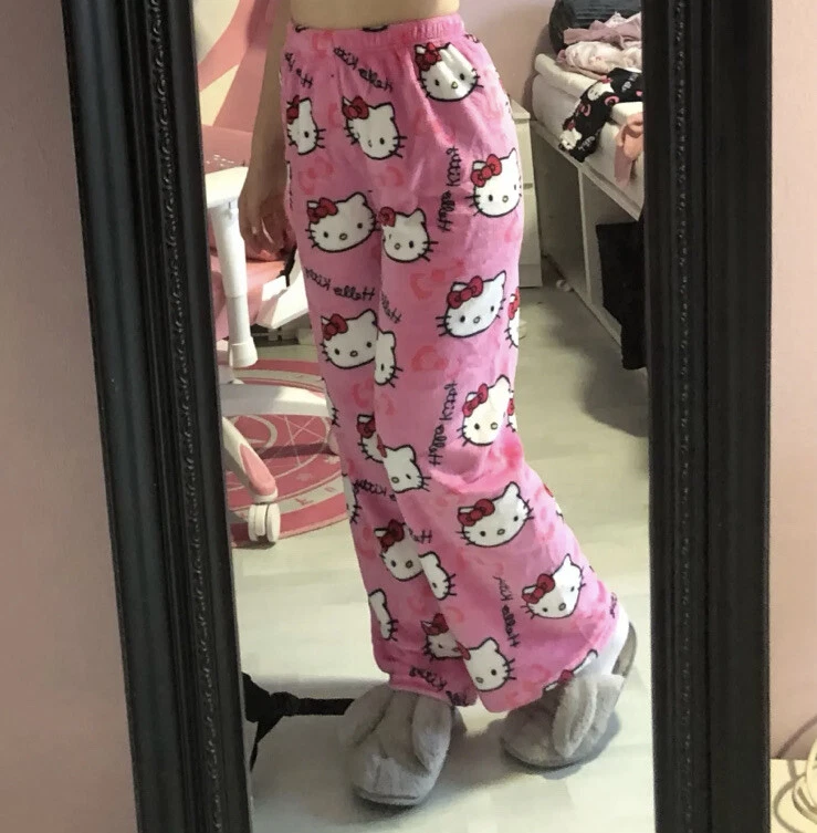 Hello Kitty Pajama Pants Y2k Fairy Sanrio Flannel Autumn Warm Women Pant  Fashion