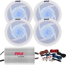 4 x Pyle PLMRS63WL.5 6.5'' Speakers w/ Blue LED, 4-Channel Amplifier w/ Wire Kit