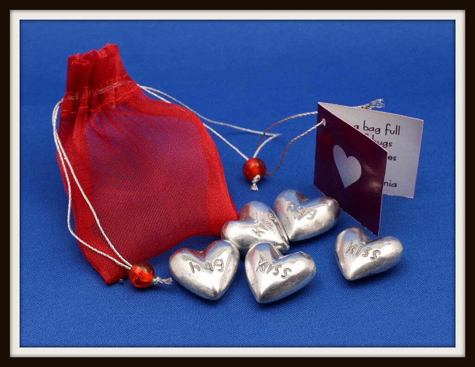 A BAG OF HUGS AND KISSES ~ HEART SHAPED TOKENS TABLE FAVOURS VALENTINES WEDDING