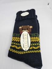 Vintage Gold Toe Crafted Knits Heavy Navy Novelty Bear Socks NWT