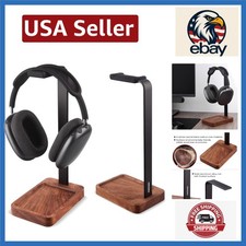 Sturdy Black Walnut Headphone Stand with Storage Tray - Elegant Desktop Solution