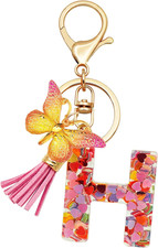 Initial Letter Keychains for Girls Women Pink Purple Green Cute Butterfly Heart