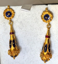 Orecchini pendenti smaltati 22K revival etrusco vittoriano. 5,1 g