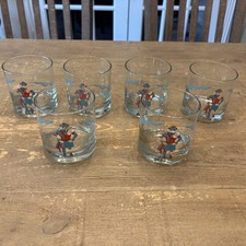 Vintage Couroc Hopi Kachina Turquoise Gold Etched Lowball Glasses Set Of Six