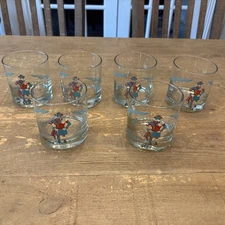 Vintage Couroc Hopi Kachina Turquoise Gold Etched Lowball Glasses Set Of Six