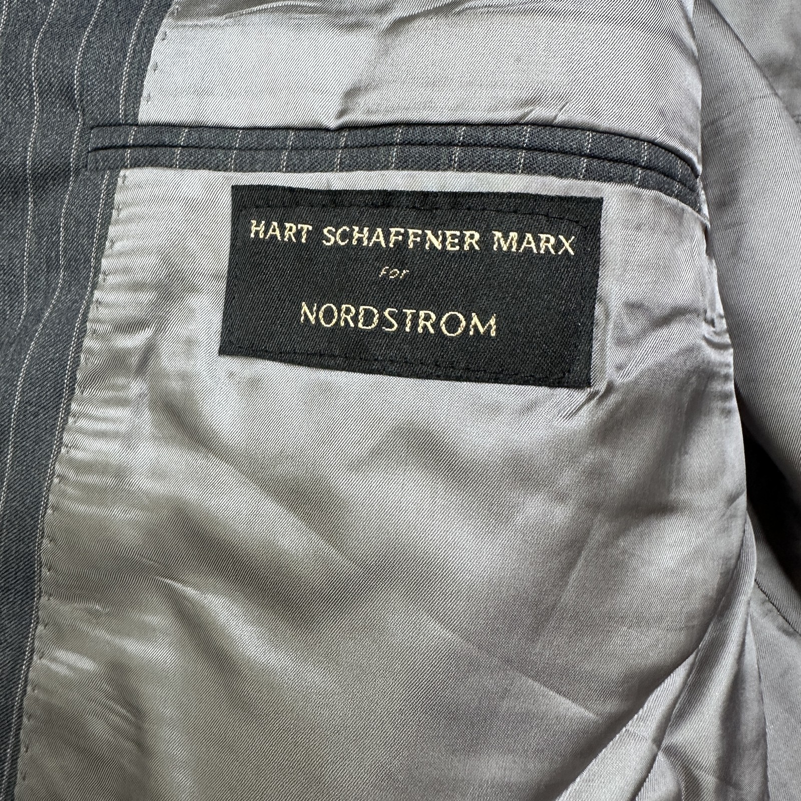 Hart Schaffner Marx Jacket Mens 44 L Gray Striped Wool Lapel Three Button USA image 7