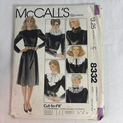 Vtg McCalls Misses/Junior Petite Dress & Collars Uncut Pattern 8332