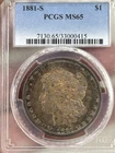 1881-S Morgan Silver Dollar $1 PCGS  Certified MS65 "EXOTIC" Colorful Toning