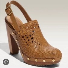 Tory Burch Widdieanne Woven Leather Wood Heel Clog Boho Women's Size 6.5
