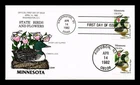 DR JIM STAMPS US COVER MINNESOTA STATE BIRD FLOWER FDC COLLINS HAND PAINTED
