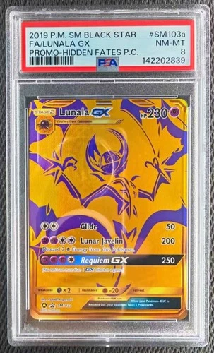Pokemon Hidden Fates Promo SM103a - Lunala GX Gold Alternate Art - PSA 8 NM-Mint