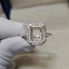 10x8 MM Semi Mount Ring, 925 Solid Sterling Silver Ring, Emerald Cut Gemstone