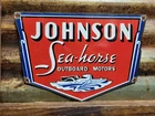 VINTAGE JOHNSON PORCELAIN SIGN OUTBOARD MOTORS SALES BOAT GAS ENGINE SEA-HORSE