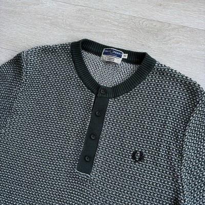 Fred Perry Short Sleeve Texture Knit Polo Shirt Green White Mens Size Large (42)