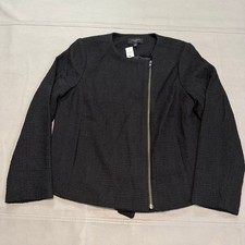 New Talbots Black Texture Zipper Moto Jacket Blazer Casual Women 12P Petite-5060
