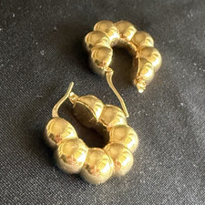 14K Yellow Gold Bubble Hoop Earrings Puff Bead Design 4.37g Small Huggie Hoops