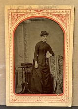 Victorian Woman Black Dress 1800s Tintype Photo Tin Type Antique 5" x 3.5"