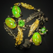 Bague en argent sterling 925 opale naturelle rhodiée noire 4x6 vintage / RVS293