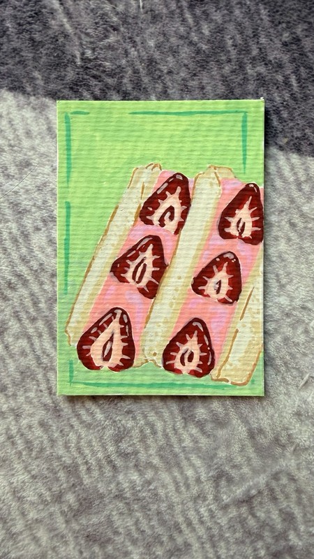 ACEO Art Card Original Acrylic Painting Strawberry Sandwich Fruit