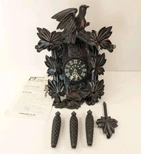 Working 3-Weight Driven Poppo Tezuka Black Cuckoo Chime Clock 1950's Japan Vtg