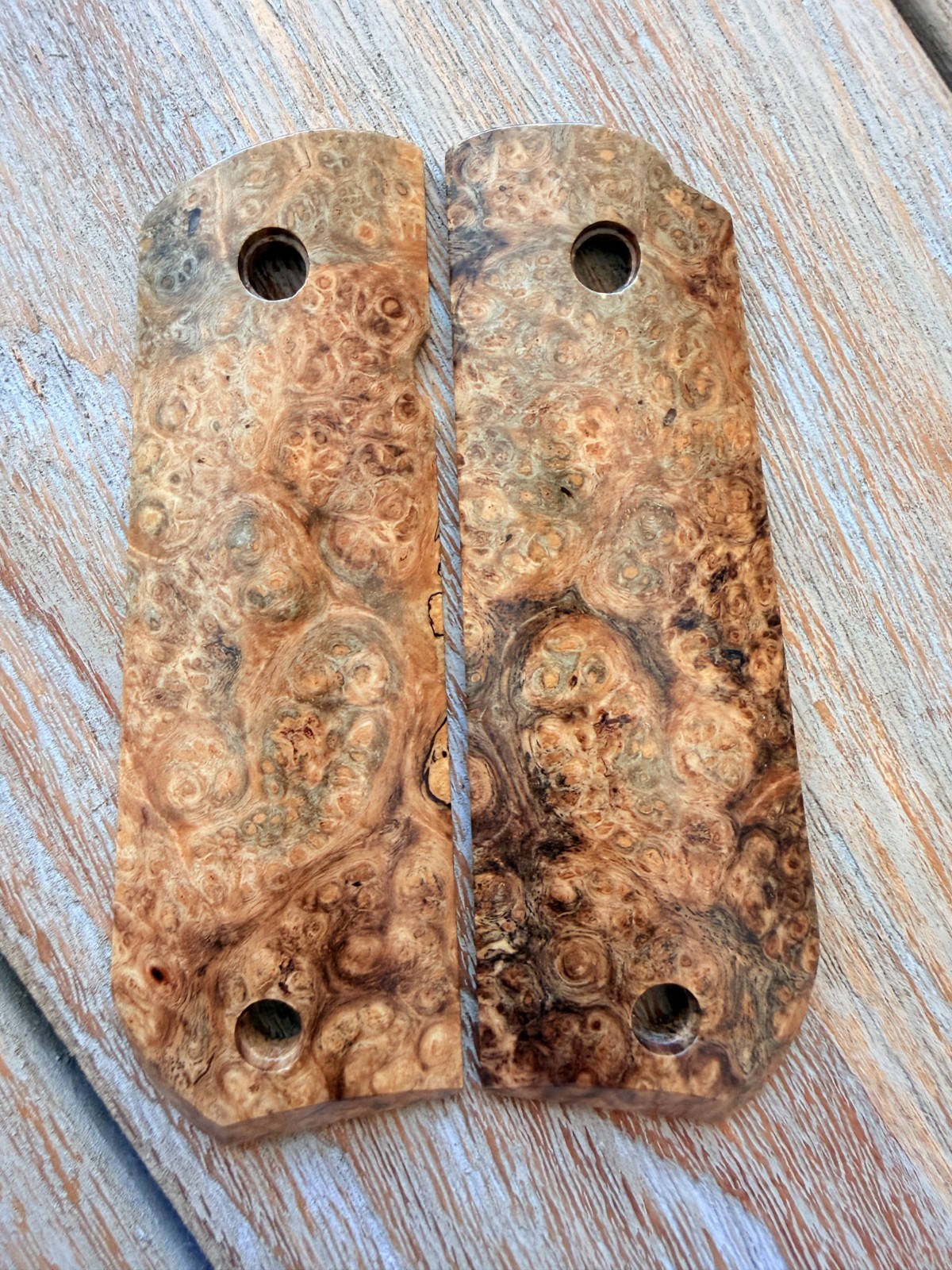 1911 Amboyna Burl Wood Grips Government Full Size Bobtail Colt - Smooth