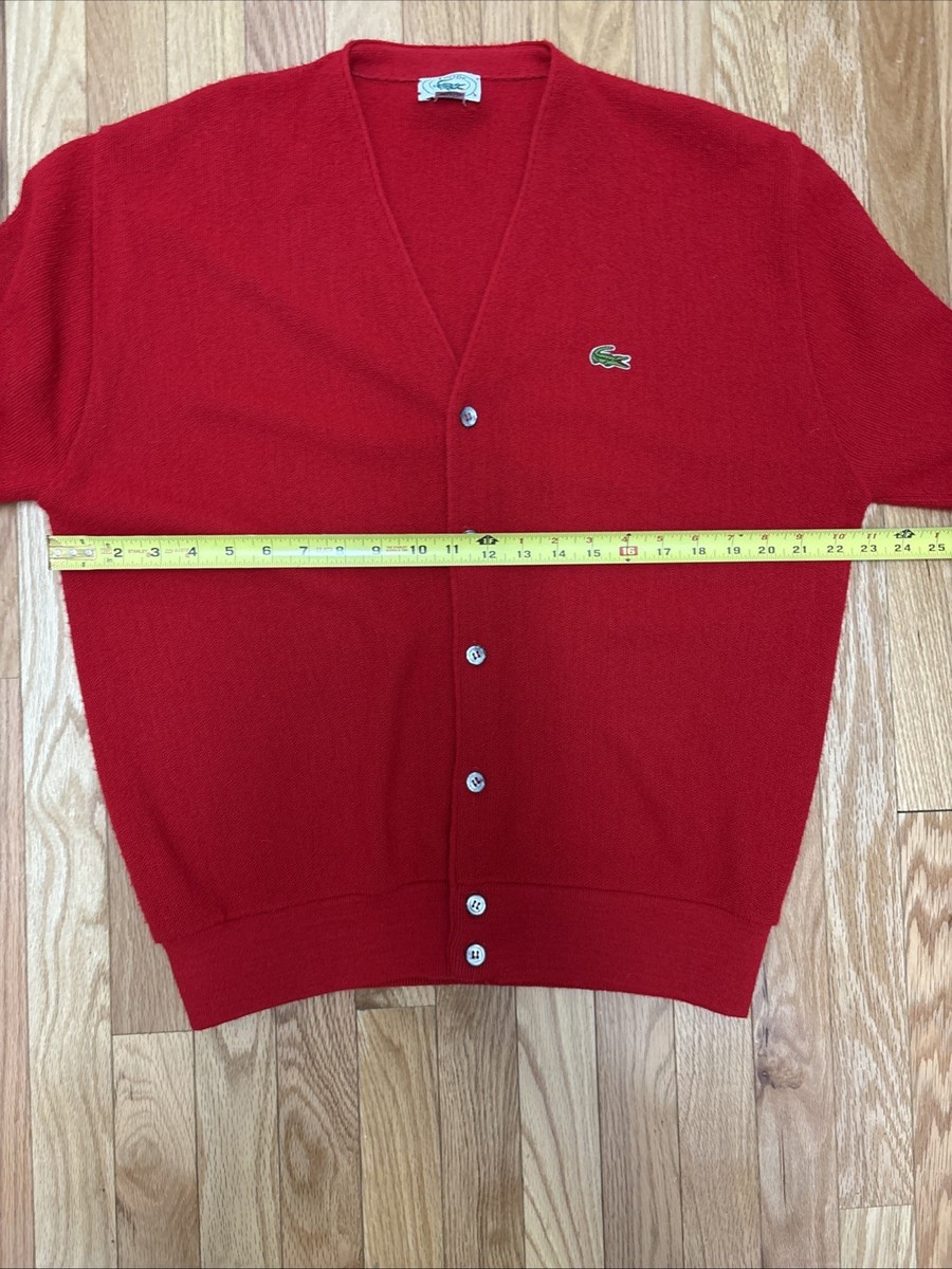 VTG IZOD Men's Lacoste Cardigan Sweater Red Orlon Acrylic Blue