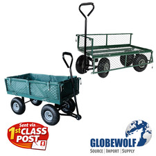 Garden TROLLEY Cart Heavy Duty Trailer Utility Wagon with Liner & Folding Sides