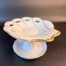 Vintage Porcelain Clam Shell Toothbrush and Soap Holder White/gold Japan